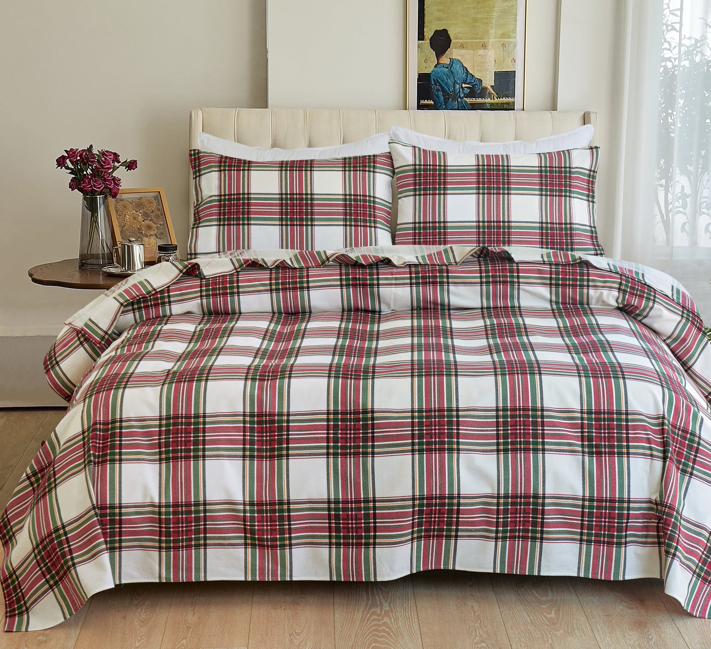 Luxury Bedding Outlet 4-Piece Flannel Plaid Turkish Cotton Bed Sheet Set