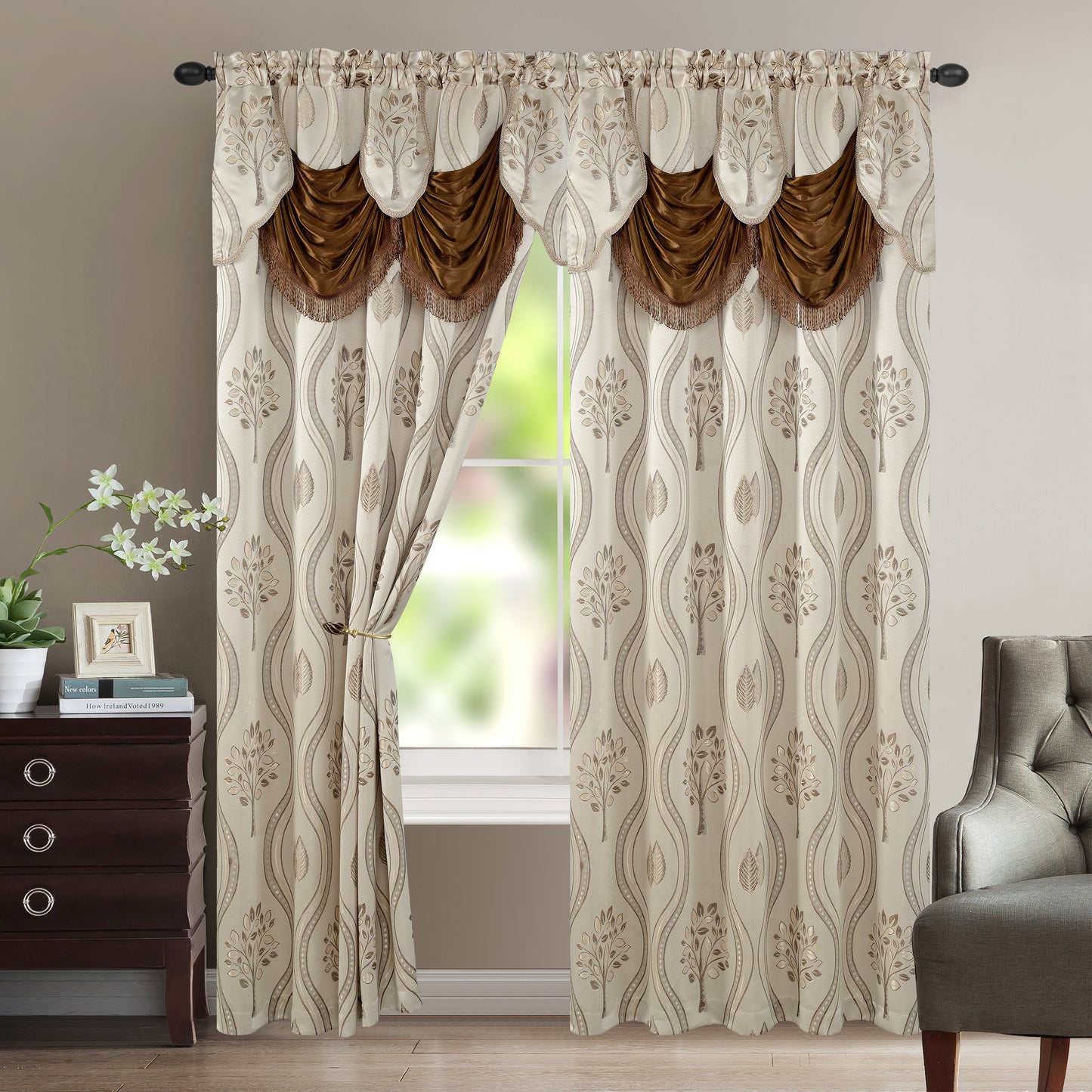 Luxury Bedding Outlet Attached Valance Aurora Curtain Panels