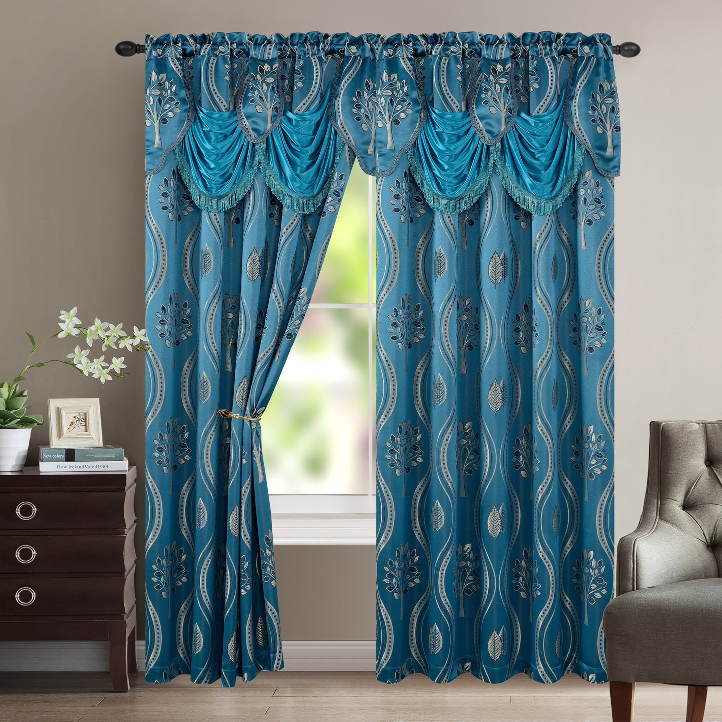 Luxury Bedding Outlet Attached Valance Aurora Curtain Panels