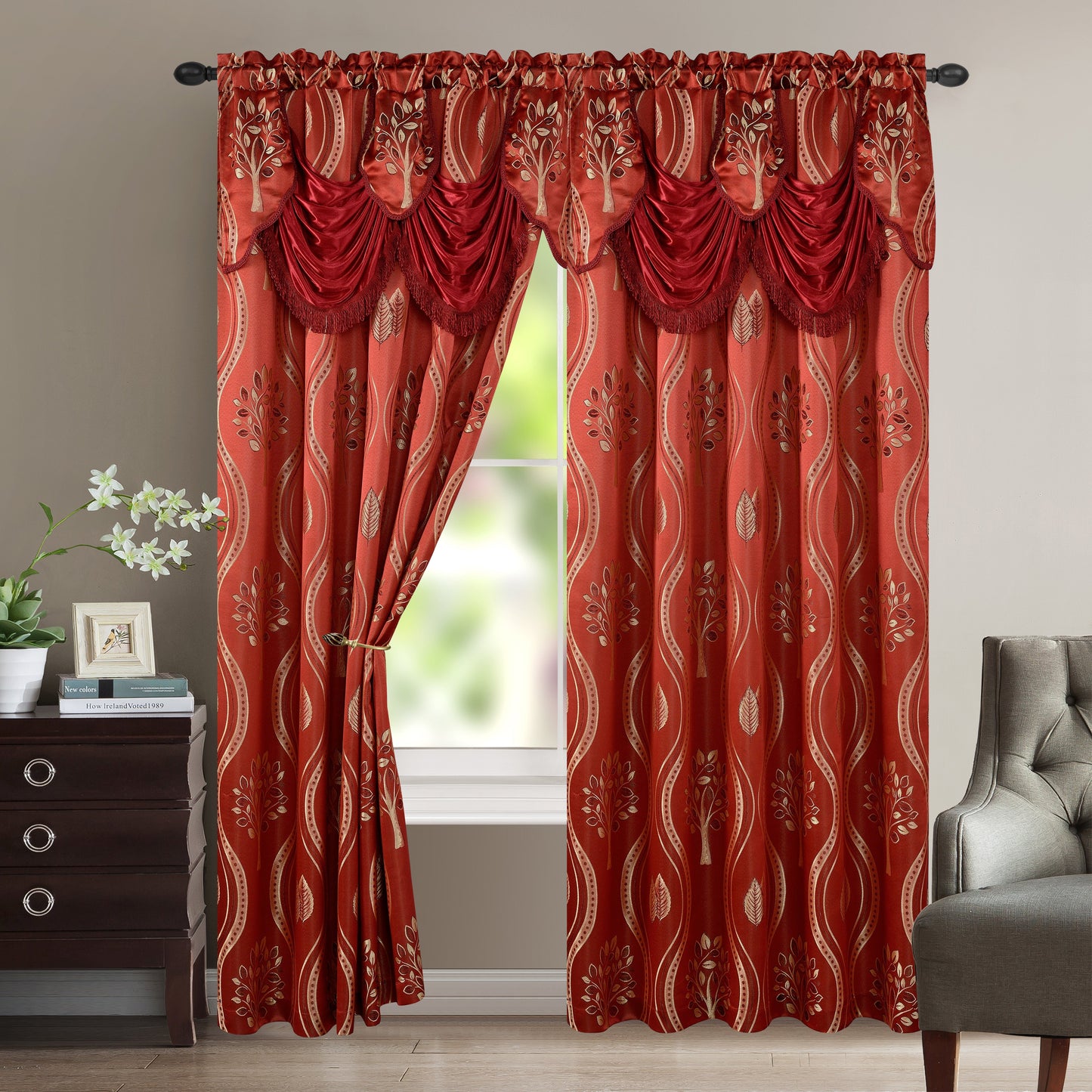 Luxury Bedding Outlet Attached Valance Aurora Curtain Panels