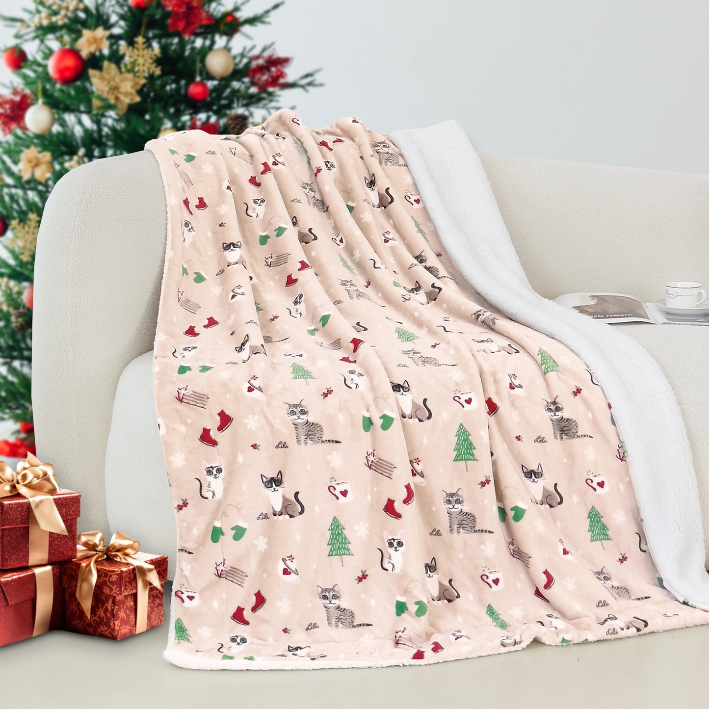 Luxury Bedding Outlet 50" x 60" Christmas Sherpa Fleece Throw Blanket