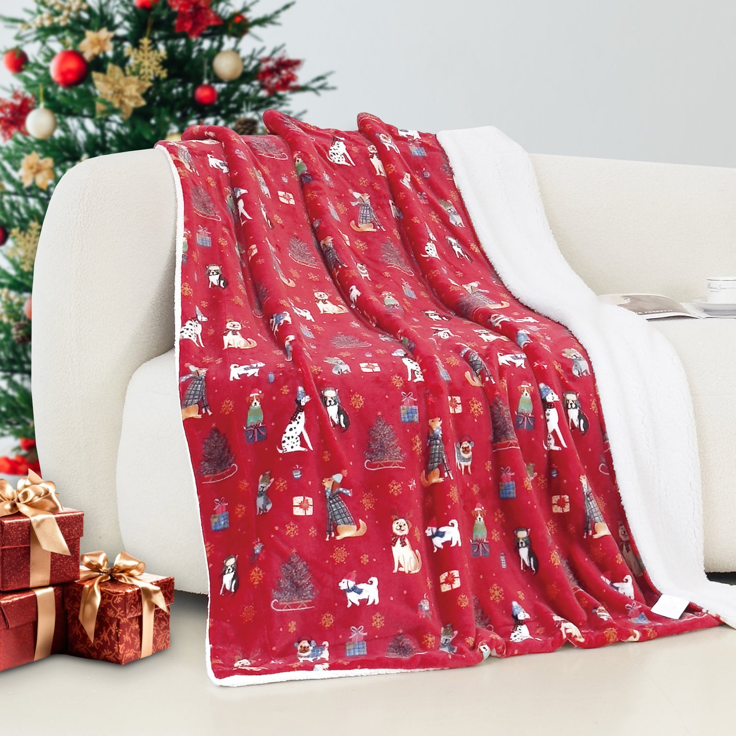 Luxury Bedding Outlet 50" x 60" Christmas Sherpa Fleece Throw Blanket