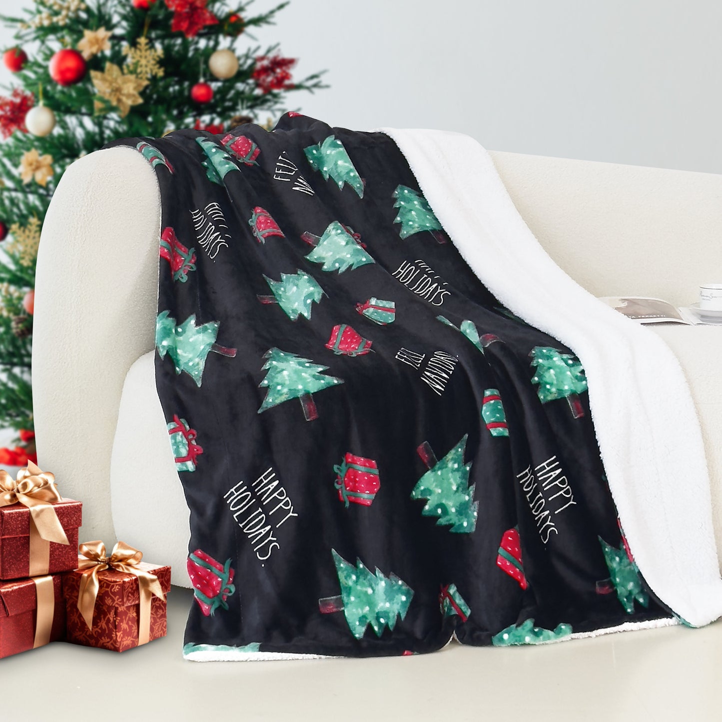 Luxury Bedding Outlet 50" x 60" Christmas Sherpa Fleece Throw Blanket