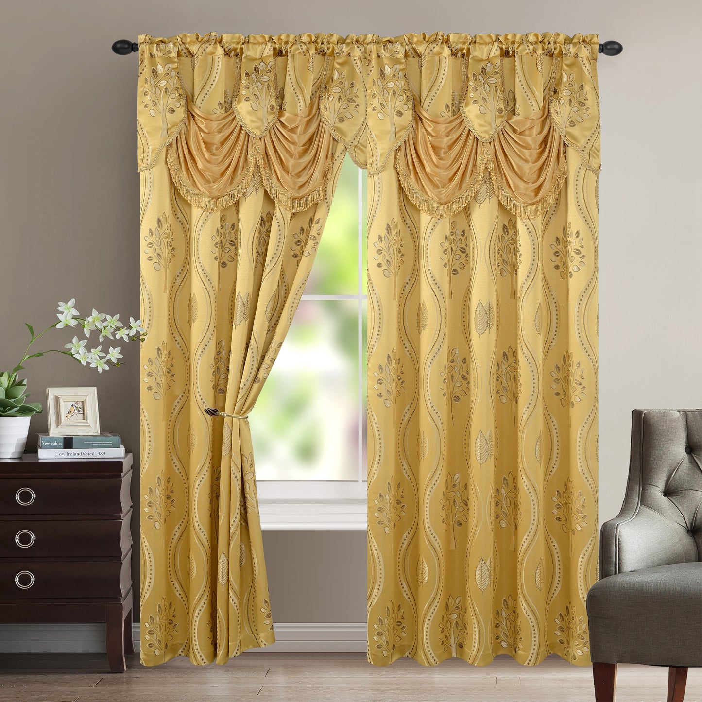 Luxury Bedding Outlet Attached Valance Aurora Curtain Panels