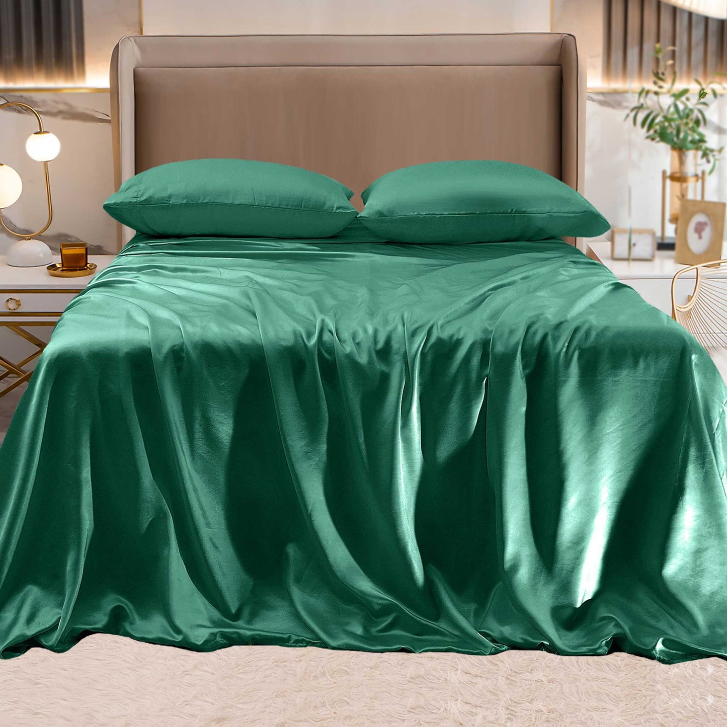 Luxury Bedding Outlet Fine 4-Piece Silky Satin Sheet Set, Bright Shades