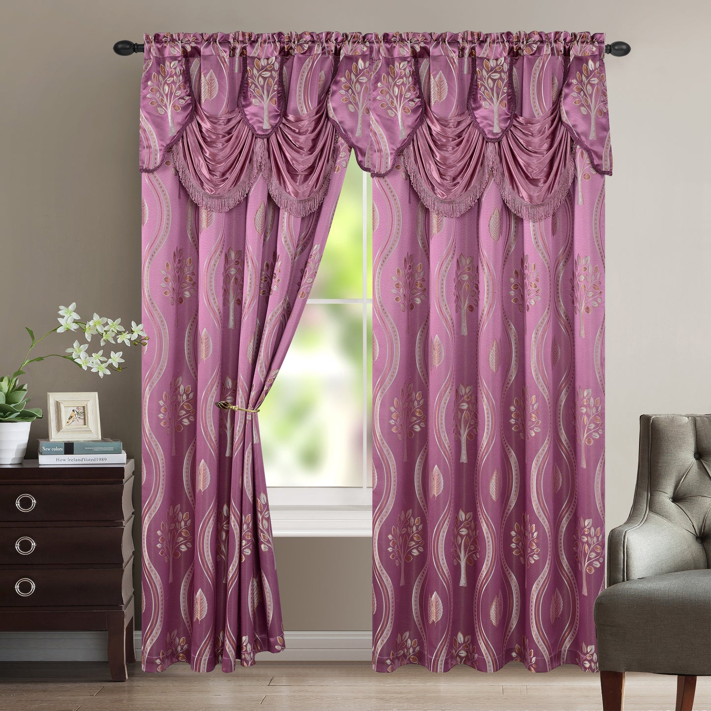 Luxury Bedding Outlet Attached Valance Aurora Curtain Panels