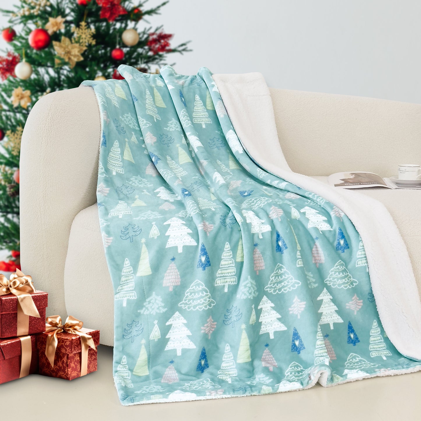 Luxury Bedding Outlet 50" x 60" Christmas Sherpa Fleece Throw Blanket