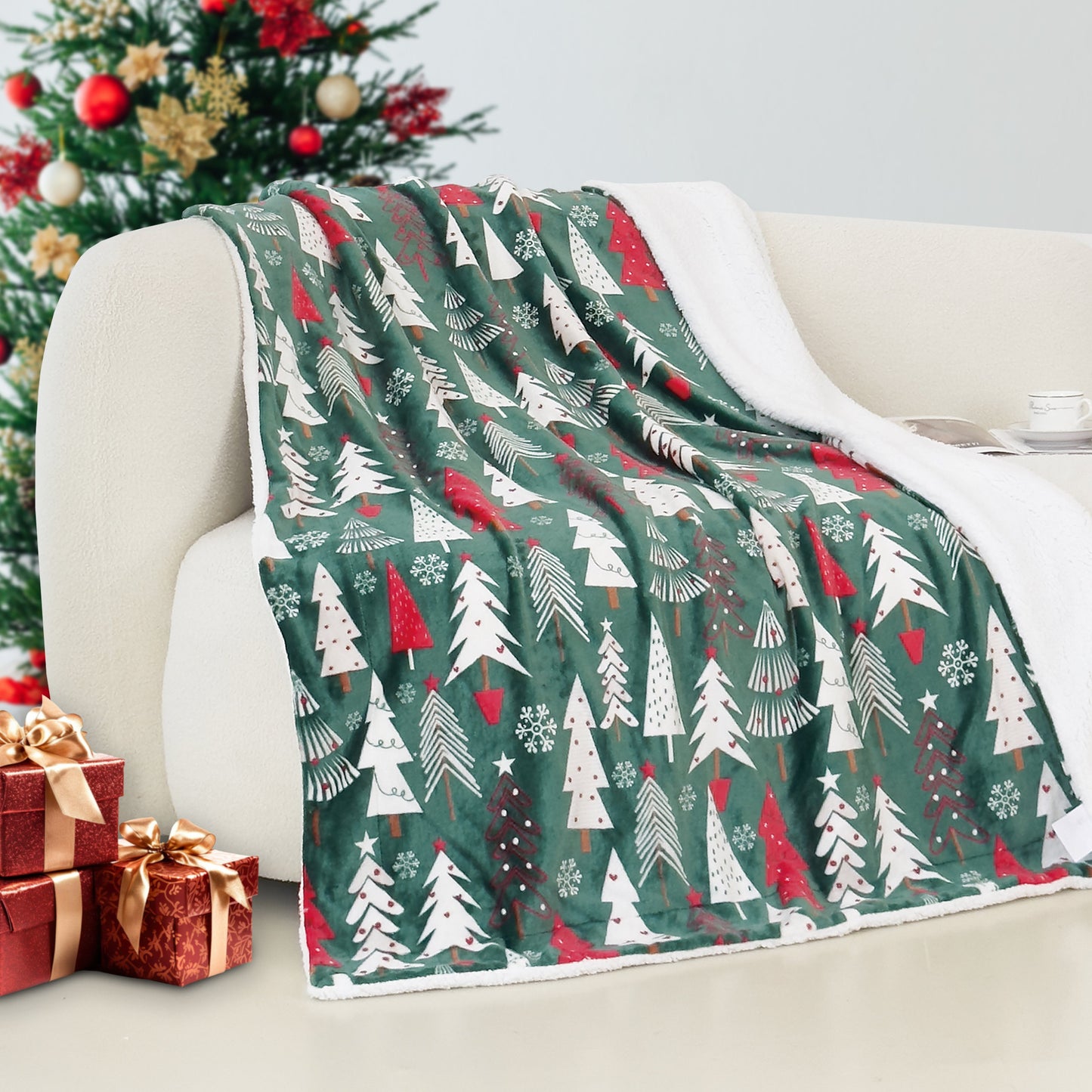 Luxury Bedding Outlet 50" x 60" Christmas Sherpa Fleece Throw Blanket