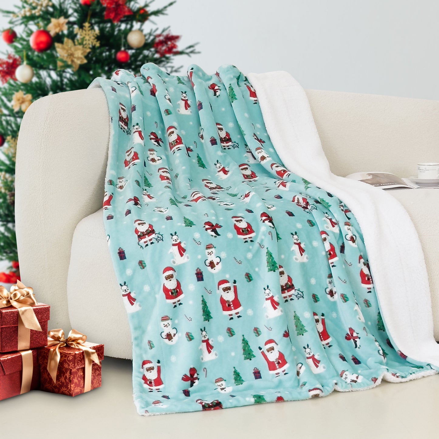 Luxury Bedding Outlet 50" x 60" Christmas Sherpa Fleece Throw Blanket