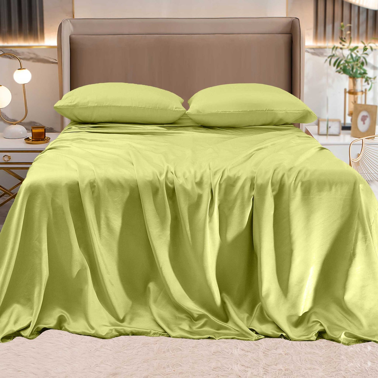 Luxury Bedding Outlet Fine 4-Piece Silky Satin Sheet Set, Bright Shades