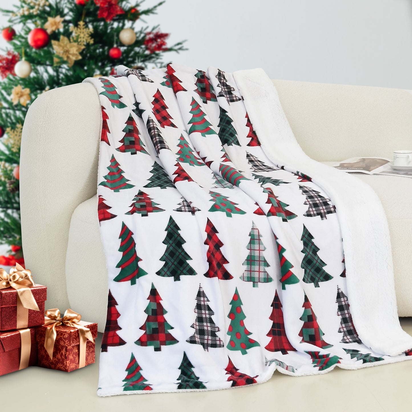 Luxury Bedding Outlet 50" x 60" Christmas Sherpa Fleece Throw Blanket