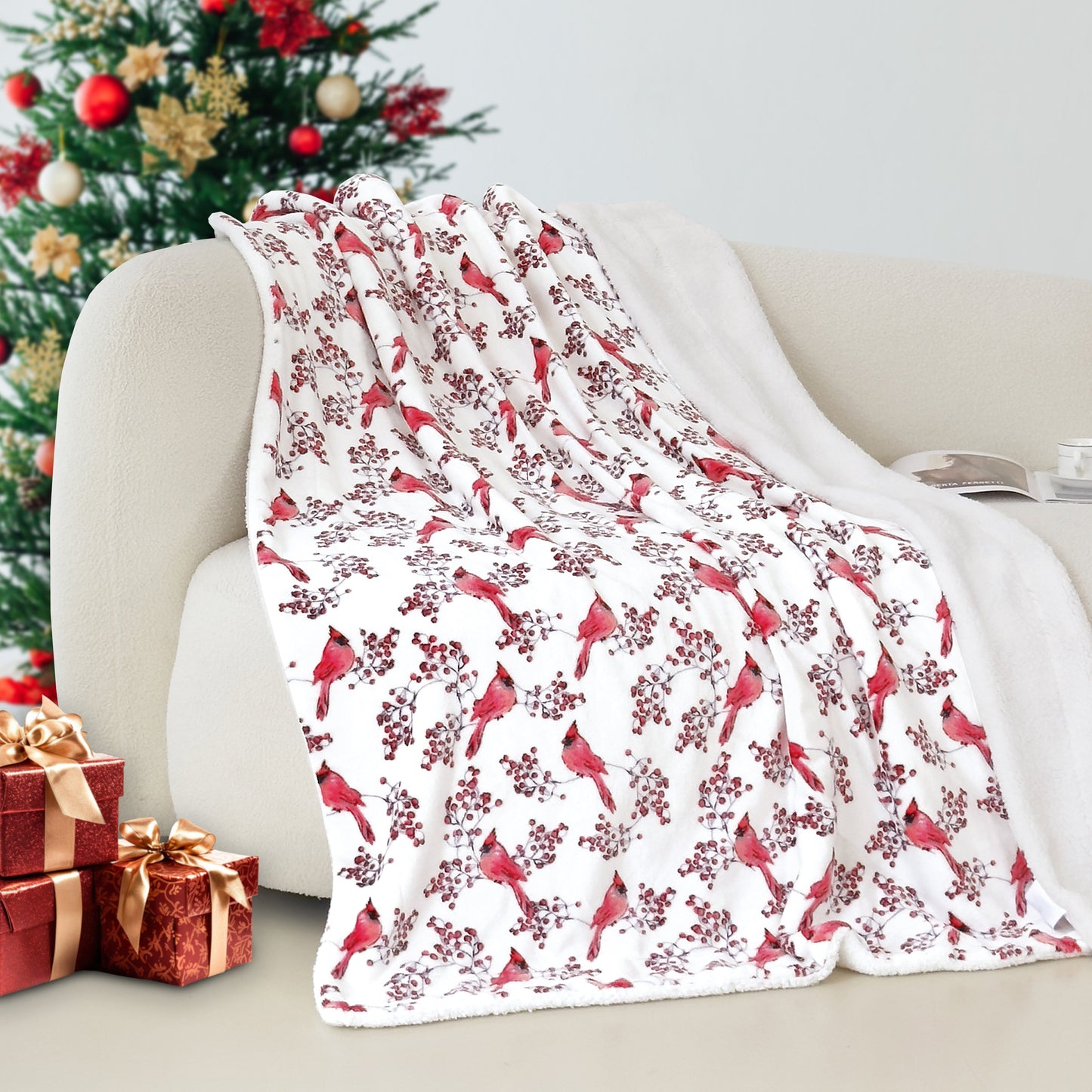 Luxury Bedding Outlet 50" x 60" Christmas Sherpa Fleece Throw Blanket