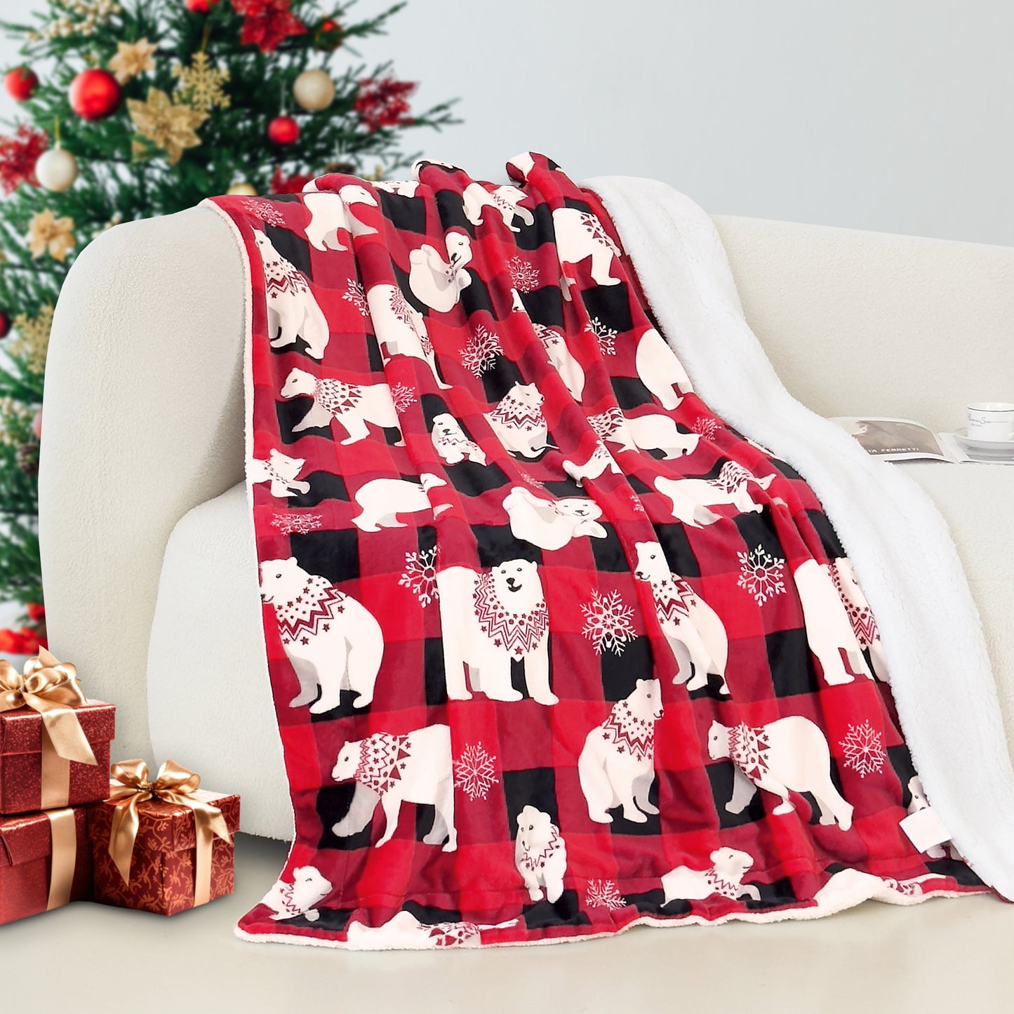 Luxury Bedding Outlet 50" x 60" Christmas Sherpa Fleece Throw Blanket