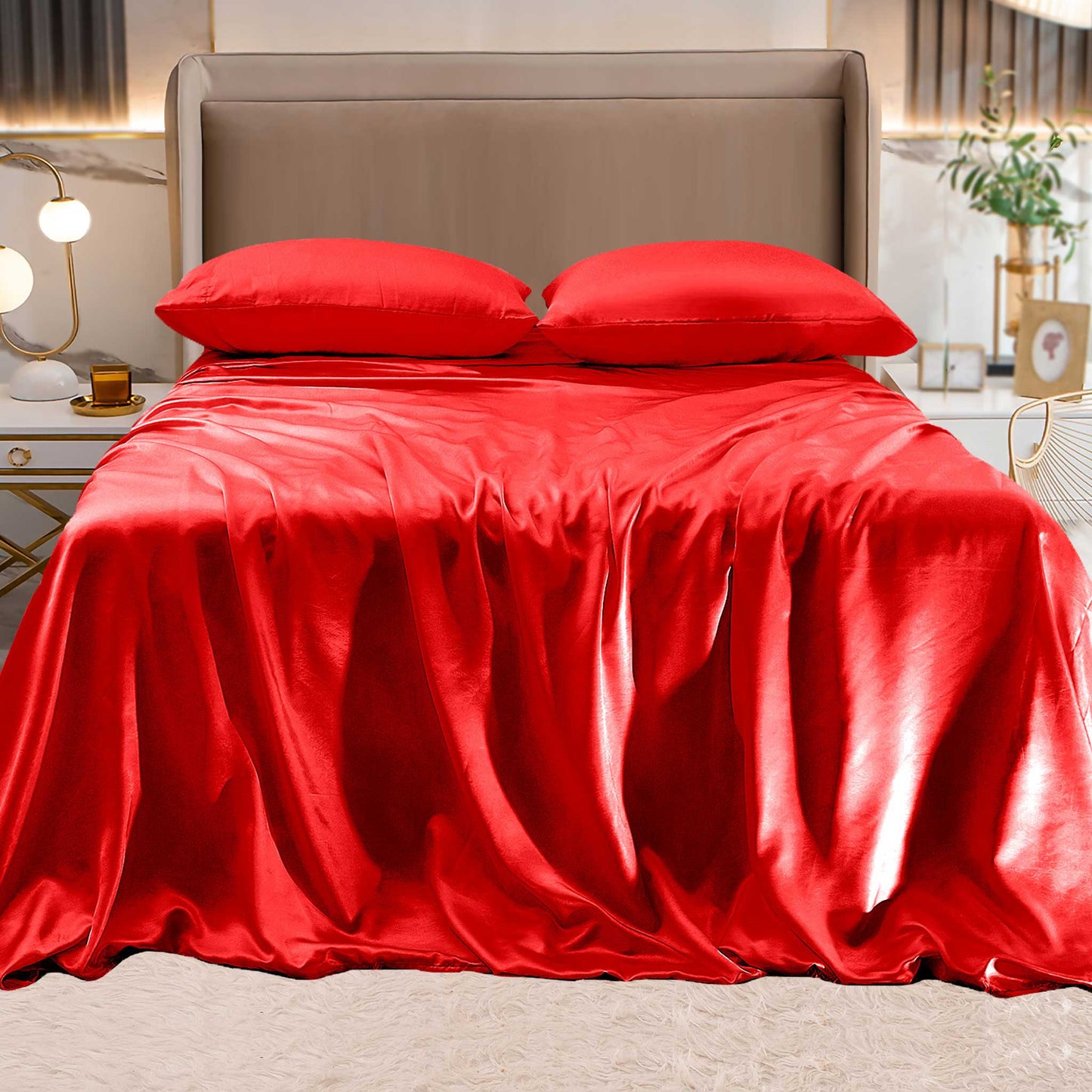 Luxury Bedding Outlet Fine 4-Piece Silky Satin Sheet Set, Moody Shades