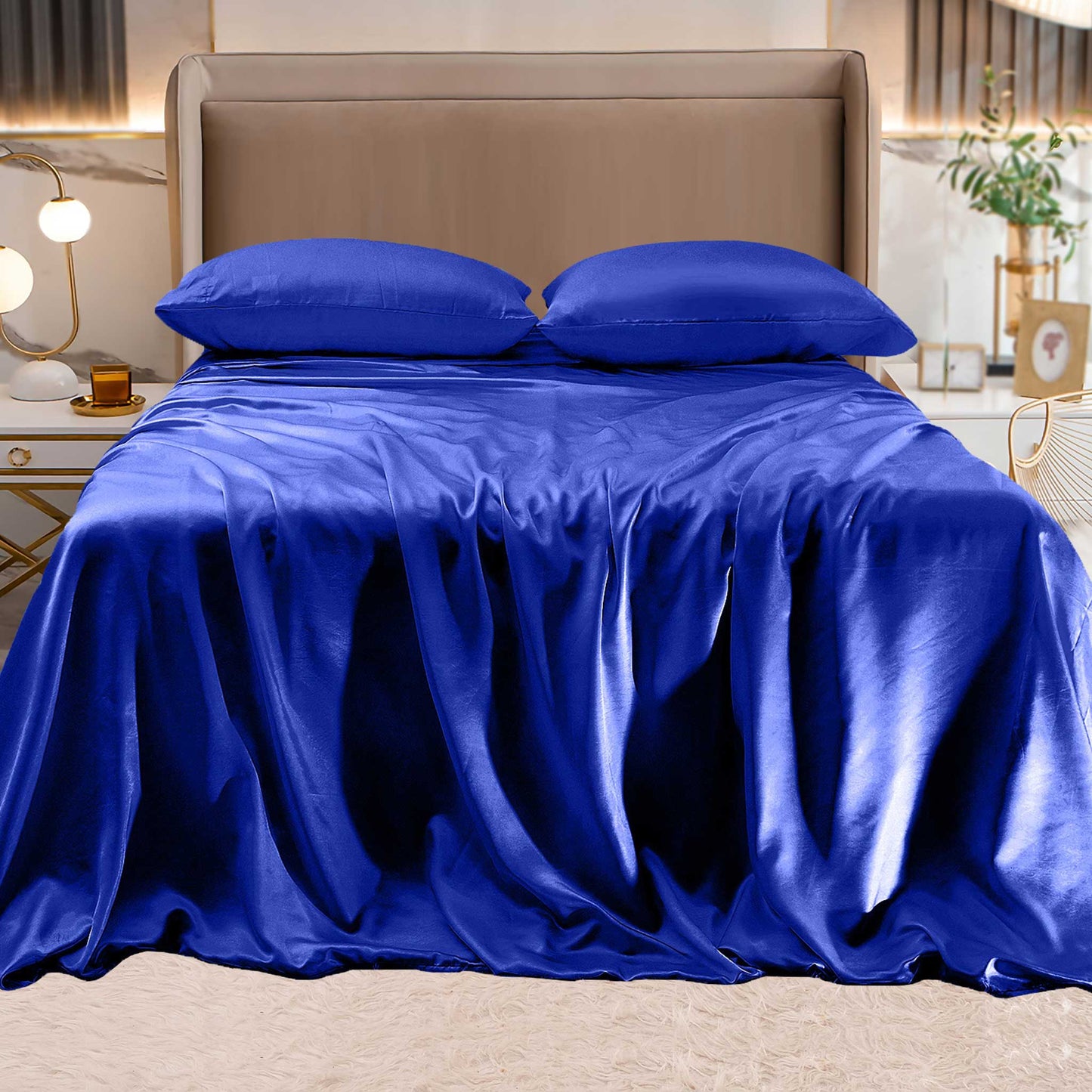 Luxury Bedding Outlet Fine 4-Piece Silky Satin Sheet Set, Bright Shades