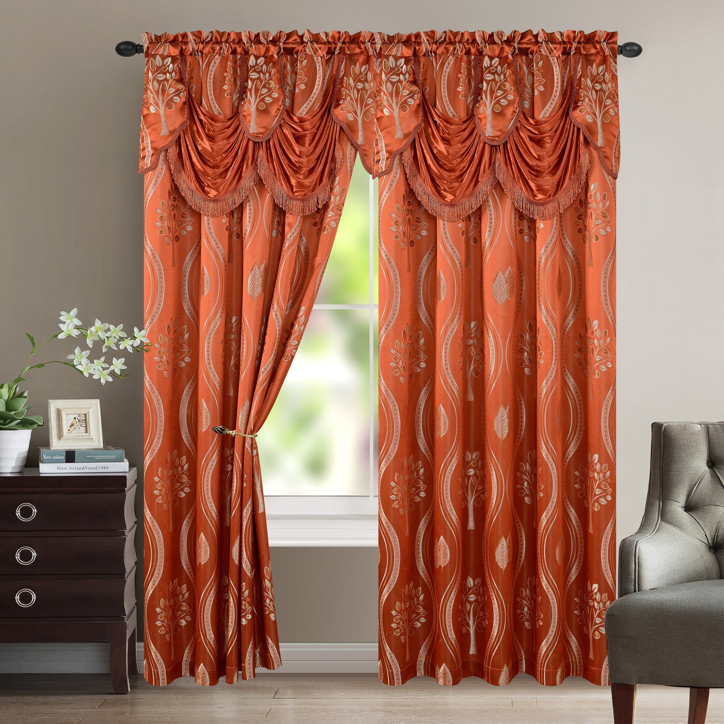 Luxury Bedding Outlet Attached Valance Aurora Curtain Panels