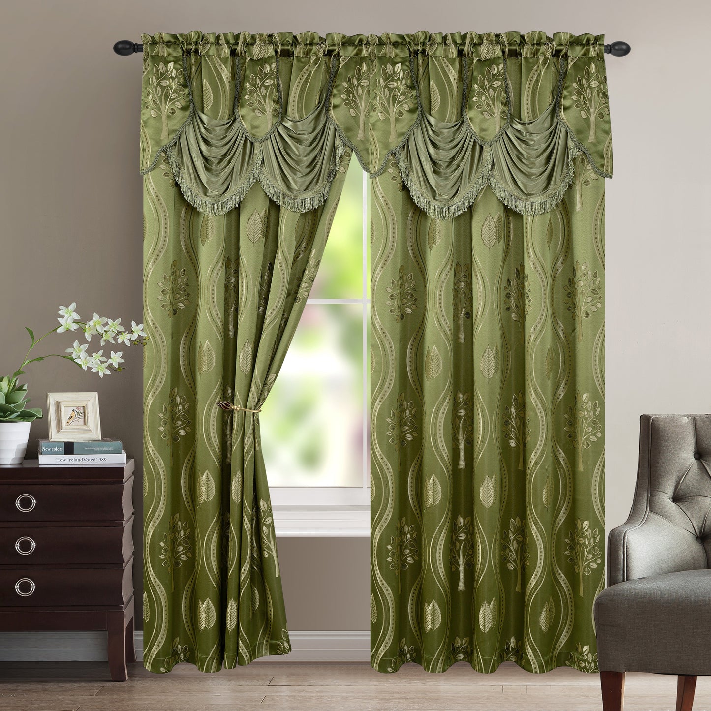 Luxury Bedding Outlet Attached Valance Aurora Curtain Panels