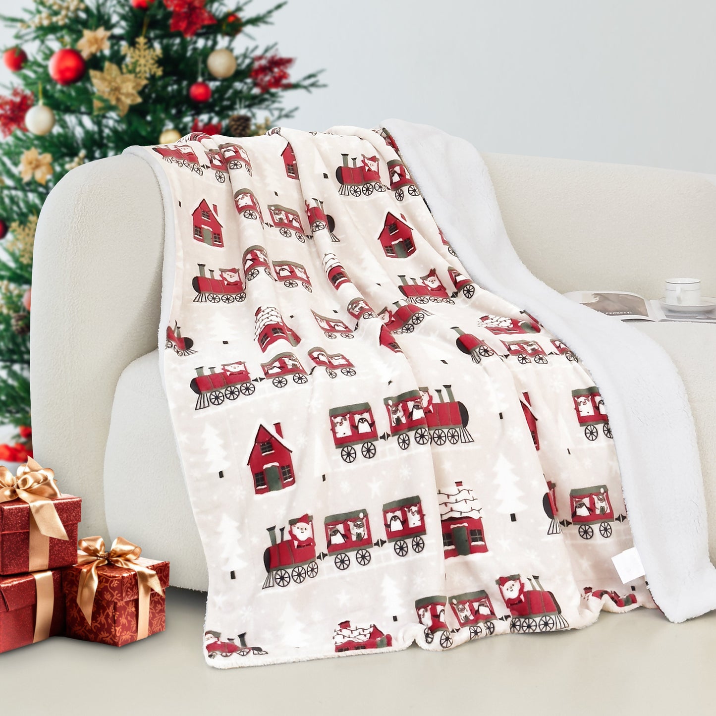 Luxury Bedding Outlet 50" x 60" Christmas Sherpa Fleece Throw Blanket