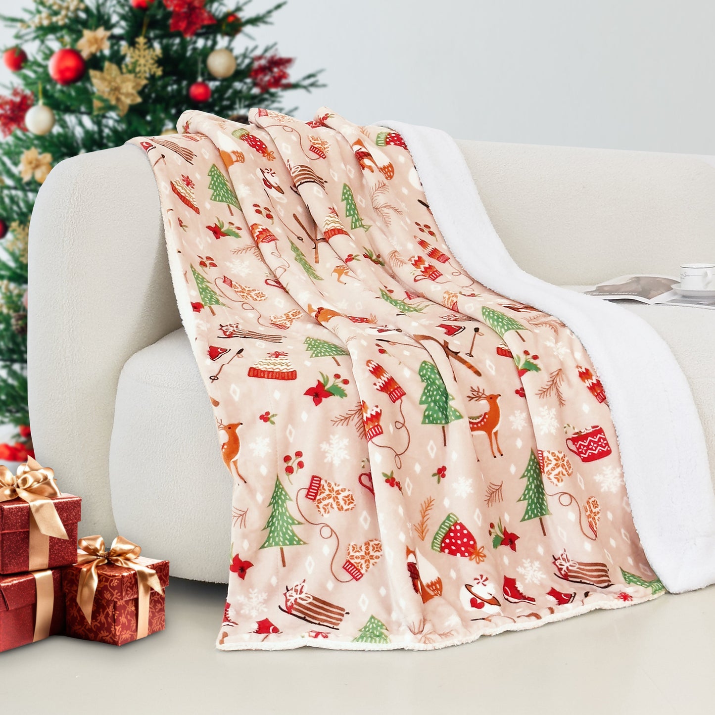 Luxury Bedding Outlet 50" x 60" Christmas Sherpa Fleece Throw Blanket