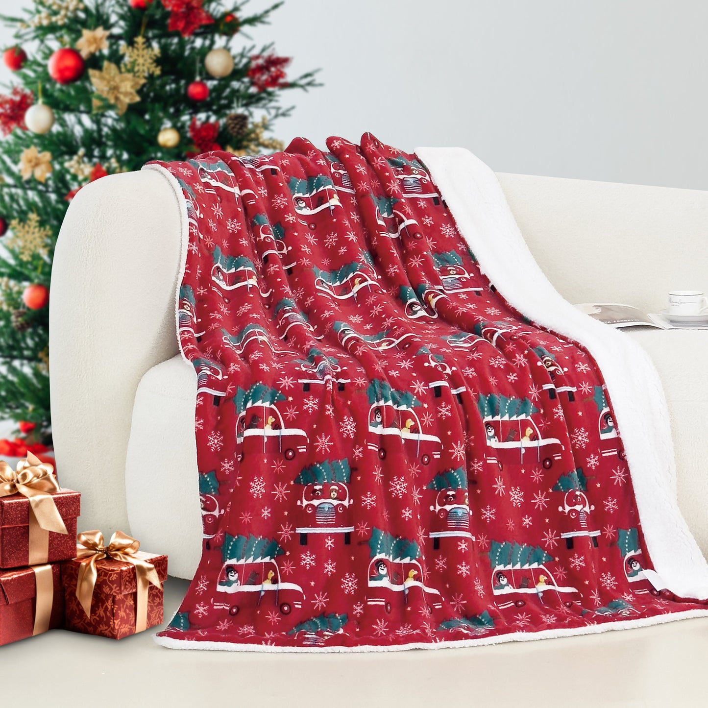 Luxury Bedding Outlet 50" x 60" Christmas Sherpa Fleece Throw Blanket