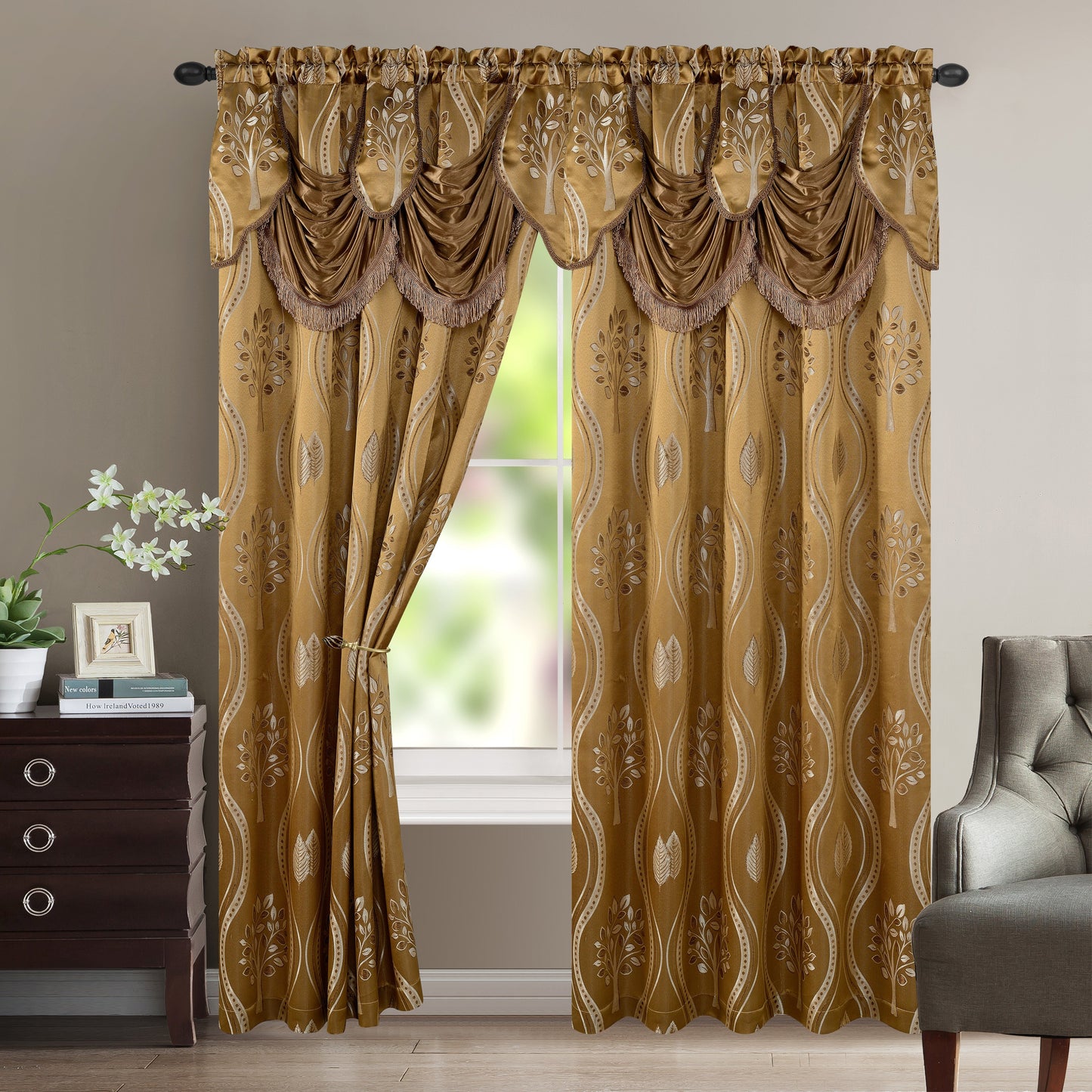 Luxury Bedding Outlet Attached Valance Aurora Curtain Panels