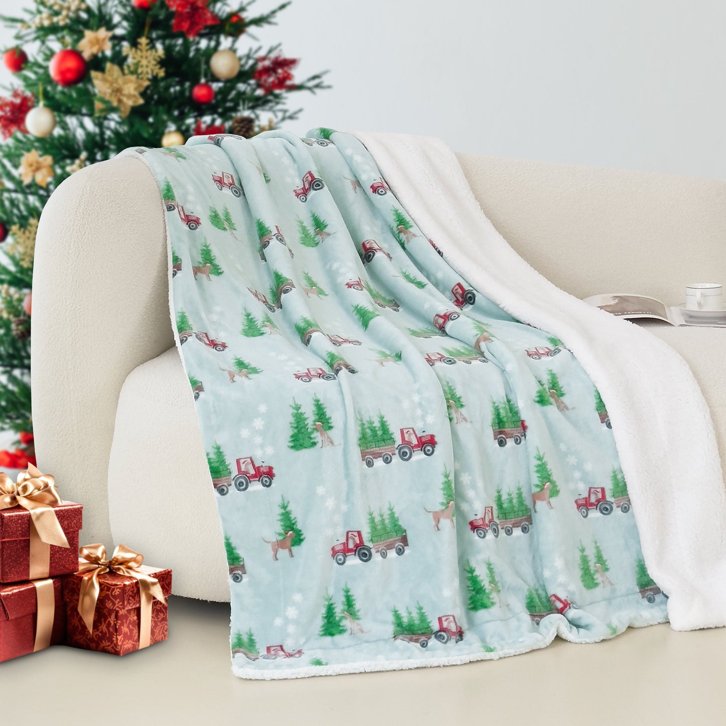 Luxury Bedding Outlet 50" x 60" Christmas Sherpa Fleece Throw Blanket