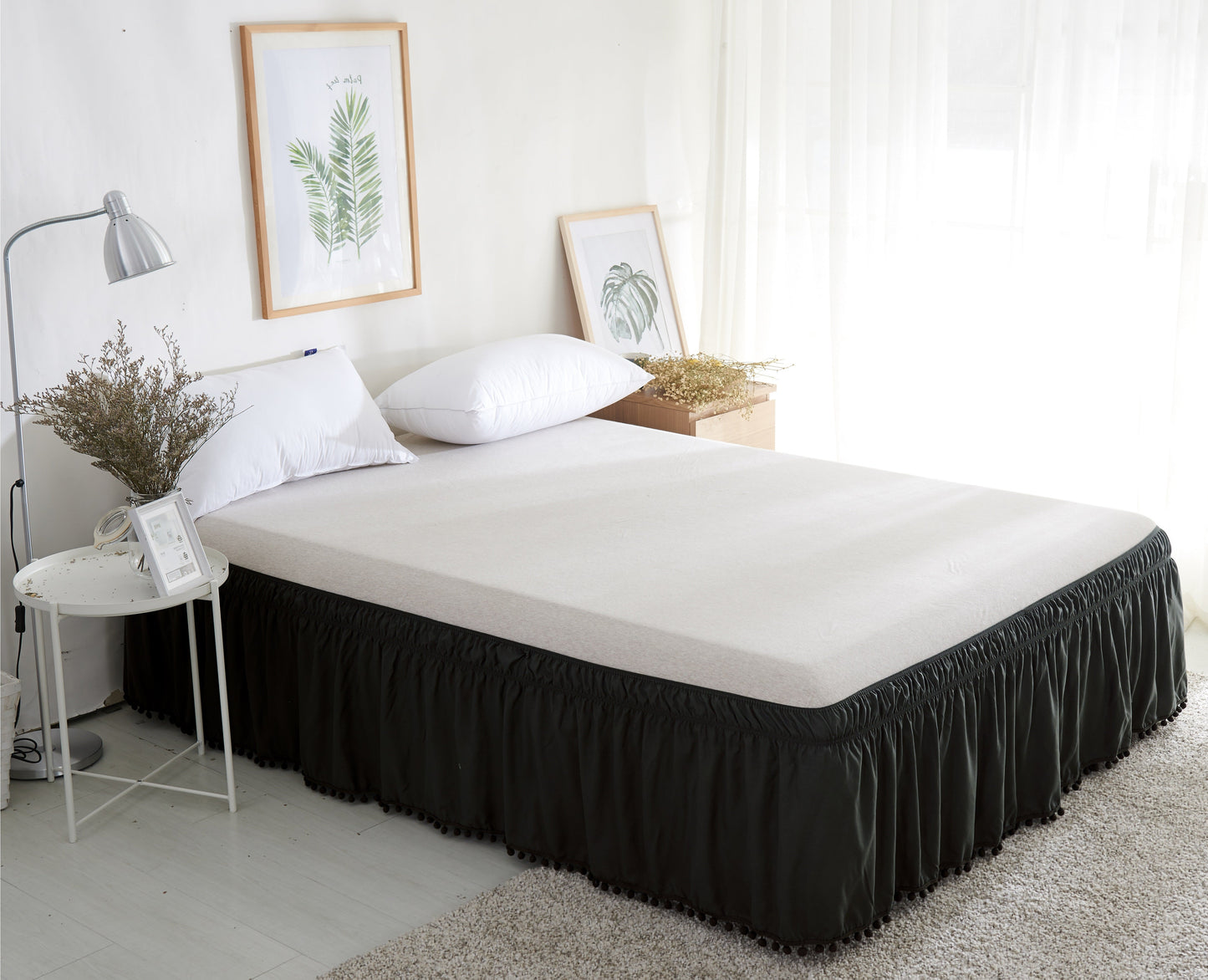 Luxury Bedding Outlet Top-Knot Tassel Pompom Fringe Ruffle Bed Skirt